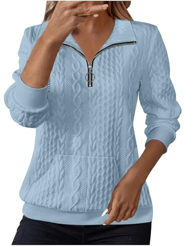 Sweatshirts for Women Cable Knit Jumpers Lapel Half Zip Pullover Ladies Thermal Sweatshirt Long Sleeve Tops Winter Autumn Sweaters Warm Tunics for Office Work Daily Going Out Wear