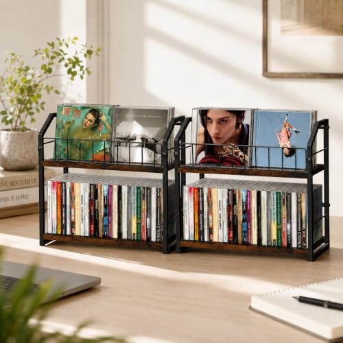PAPAGIFTREE CD-Halter mit 2 Ebenen, 2 Stück, CD-Aufbewahrungsregal für Display, CD-Organizer mit Dispay oberer Ablage, Premium-CD-Regal für Zuhause, hält bis zu 120 Standard, ideal für