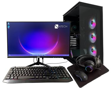 ATech Tornado 5.0 Gaming PC Bundle | Core i5 | RTX3050 Graphics | 256 SSD | 1TB HDD | 16GB RAM | RGB Gaming Case | WiFi | Windows 11 Pro | 21.5 Monitor Bundle
