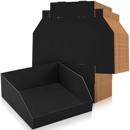 Fuyoooo 30 Pack Cardboard Storage Bins Open Top Bin Boxes Black Corrugated Shelf Organizer Bins for Pantry, Parts, Garage, Snacks, Bottles, Cans or Warehouse Home Cubby (12 x 10 x 4. 5 Inches)