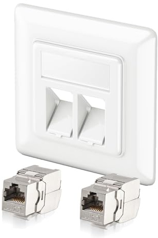 Silkwish CAT 7 Netzwerkdose Unterputz + 2 x CAT 7 Keystone RJ45 Modul - LAN Ethernet Keystone Dose Buchse Einbaubuchse max. 10 Gbit/s STP, Weiß