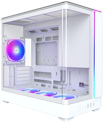MONTECH King 15 PRO Micro-ATX PC Case, Curved Panoramic Glass, Chimney Airflow, 360mm Radiator Support, Compact Build for High-Performance Systems, 4 ARGB PWM Fan Pre-Installed with Fan Hub, White