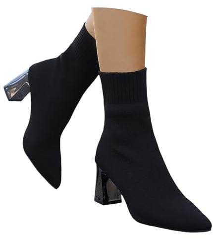 Generisch Botines de punto para mujer, hasta la rodilla, cálidos, botas altas de invierno, tacones sexys, elegantes botas para fiesta, botas cortas, calcetines, botines de otoño, zapatos de mujer, O