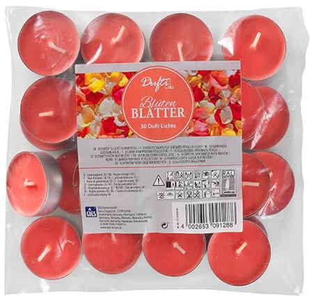 LED Universum - Duft Teelichter 30er Set | Kerzen | Blütenblätter | Brenndauer ca. 4 Std. | Tischdekoration für Hochzeit, Weihnachten, Feste, Partys