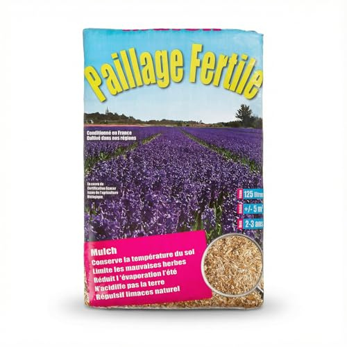 Paillage Fertile® – Pailles de roseaux défibrées 125L – Paillis naturel anti-limaces, protège les racines, limite les mauvaises herbes et économise l'eau pour potagers et massifs (Sac unitaire)