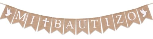 Mi Bautizo Banner, cartel de arpillera premontado, decoración de bautizo, letrero Mi Bautizo para suministros de fiesta de bautizo religioso