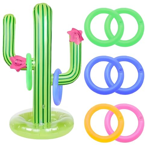 Inflatable Cactus Ring Toss Game Set with 6 Rings, Hawaiian Party Decorations, Pool Party Decorations, Fun Parties Game for Kids & Adults, Swimming Pool Games for Cowboy Parties Indoor Outdoor Toys