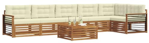 vidaXL Outdoor-Sofagarnitur mit Kissen 7 pcs Natur und Creme, Gartenbank, modernes Ecksofa, strapazierfähige Sitzmöbel, Lounge für Terrasse, stylischer Komfort