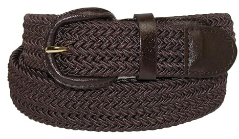 CTM Men's Elastic Braided Belt with Covered Buckle (Big & Tall Available), XXL, Brown