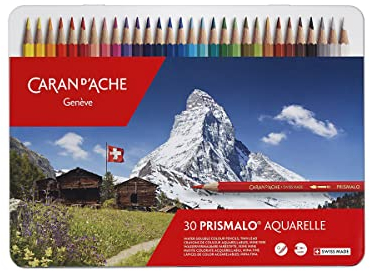 Caran d'Ache Prismalo Lot de 30 Crayons de couleur aquarelle Couleurs Assorties