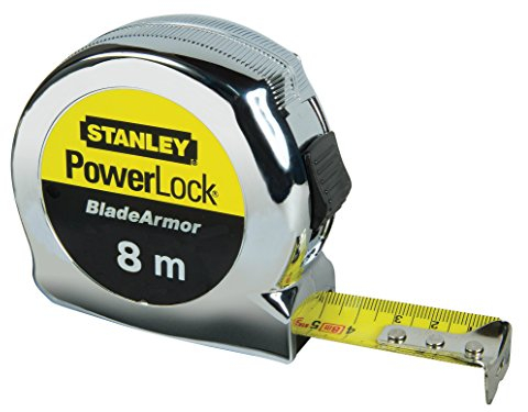 Stanley 0-33-527 Powerlock Blade Armor Mètre Ruban 8 M X 25 Mm Fabriqué En France - Ruban Large - Revêtement Blade Armor - Revêtement Mylar - Crochet 3 Rivets - Boitier Abs Antichoc - Blocage De Ruban