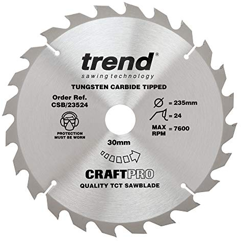 Trend Wood Circular Saw Blade, 235mm Diameter, 30mm Bore, 24 Teeth, 2.8mm Kerf, +15° Hook, TCT, Coarse Finish, CSB/23524