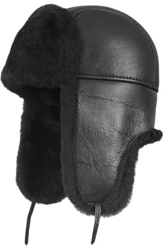 Zavelio Unisex Shearling Schaffell Leder Flieger Russische Uschanka Trapper Winter Pelzmütze