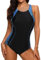 CharmLeaks Womens Sport One Piece Swimming Costume Padded Racerback Bathing Suit, Black & Blue Print, M(UK 12)