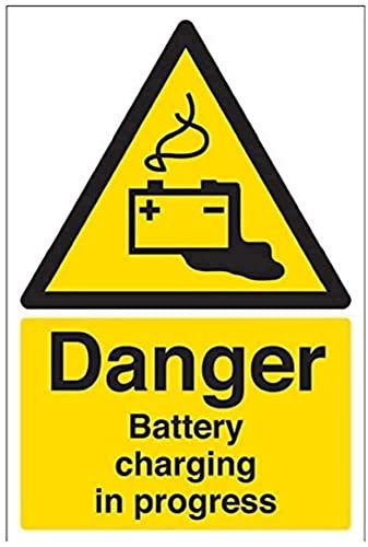V Safety Danger Battery Charging In Progress Sign - 200mm x 300mm - 1mm Rigid Plastic