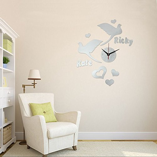 EsportsMJJ DIY 3D Vögel Taube Taube Wand Uhr Spiegelung Acryl