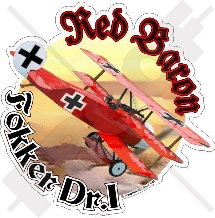 FOKKER TRIPLANE RED BARON Richthofen ROTER BARON WWI As, Deutsch 117mm Auto & Motorrad Aufkleber, Vinyl Sticker