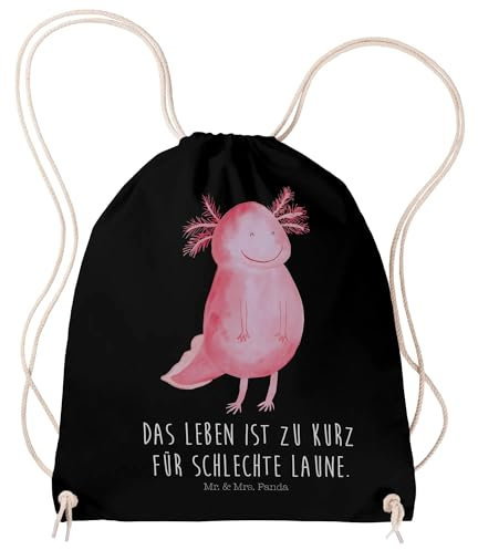 Mr. & Mrs. Panda Sportbeutel Axolotl Glücklich - Geschenk, Beutel Rucksack, gute Laune, Turnbeutel, Stoffbeutel, Lurch, Lurche, Sporttasche, gut