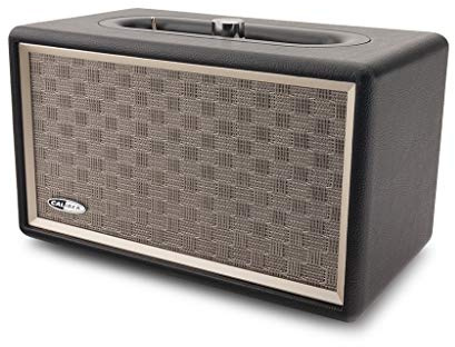 Caliber Haut parleur bluetooth - Enceinte sans fil - Extra Bass - Entrée microphone - Eclairage LED - Boîtier en bois avec faux cuir - 24W RMS - Noir - Autonomie 4h
