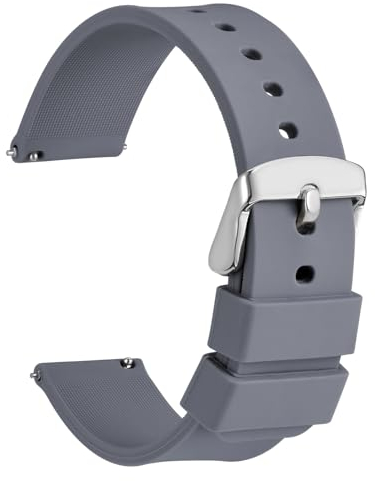 WOCCI 18mm Silicone Watch Strap, Quick Release Rubber Replacement Band with Silver Stainless Steel Buckle (Dark Grey)