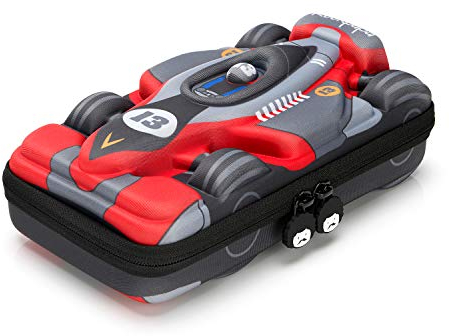 RockPapa Große Federmäppchen, Rennauto Mäppchen Schule für Jungen & Mädchen, Große Kapazität Pencil Case für Schule & Büro (Grau Rot)