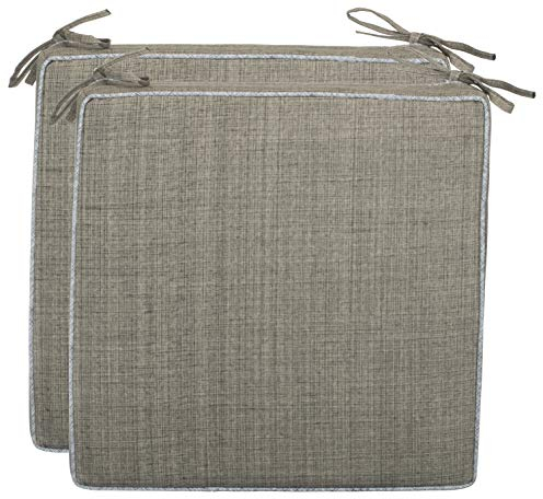 Brandsseller 2er Set Sitzkissen 40x40x4 cm – Wasser- & schmutzabweisende Stuhlkissen mit Bindebändern in Leinenoptk – Für Innen & Außen – Garten, Terrasse, Küche – Taupe