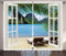 ABAKUHAUS Strand Rustikaler Vorhang, Palmen und Meer Sommer, Wohnzimmer Universalband Gardinen mit Schlaufen und Haken, 280 x 245 cm, Grün Weiß