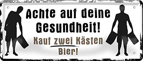 Geschenkeparadies 24 Deko Blechschild 28x12cm Achte auf Deine Gesundheit! Kauf Zwei Kästen Bier!