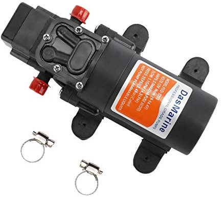DasMarine Diaphragm Water Pressure Pump with 2 Hose Clamps 12V 1.1 GPM 35 PSI Water Pressure Pump for Caravan/RV/Boat/Marine