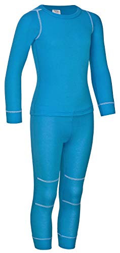 icefeld® - atmungsaktives Thermo-Unterwäsche Set für Kinder - warme Wäsche aus langärmligem Oberteil + Langer Unterhose (ÖkoTex100) in blau oder pink (158/164, blau_)