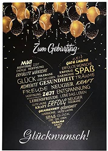 Libetui Cards Elegante Glückwunschkarte A5 Geburtstag Herren Damen Geburtstagskarte Glückwünschen Geschenkkarte Herz Schwarz Gold für jeden Alter