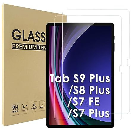 Simpeak 2-Packs Cristal Templado Compatible para Samsung Galaxy Tab S7 Fe/S7 Plus/S8 Plus/S9 Plus 12.4, Protector de Pantalla de Cristal Templado Premium Complet Bubble Free/HD/Anti-Huella