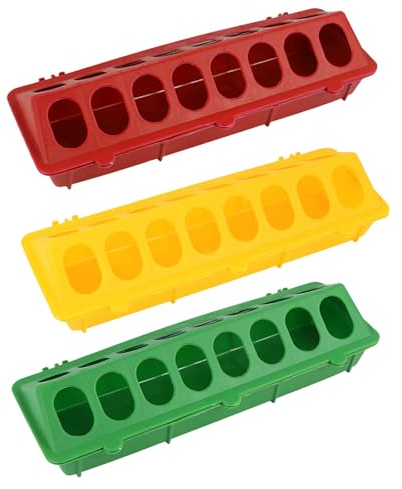 Yardwe 3pcs Chicken Feeder Trough Plastic Flip-Top Poultry Feeder Bird Food Dispenser Storage Slot Container Pigeon Quail Chick Supplies (Random Color)