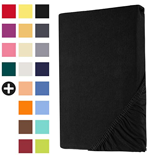 Heim24h Topper Spannbettlaken Spannbetttuch Jersey Bettlaken für Boxspringbett, Schwarz - 180x200x15 cm