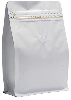 Idealux 50pcs 8 OZ White Coffee Bags with Valve,Matte Metallic Coffee Bags,Aluminum Foil High Barrier bags,½ lb Square Bottom Stand Up Pouches,Zip Lock Stand Up coffee Bags,food mylar bags