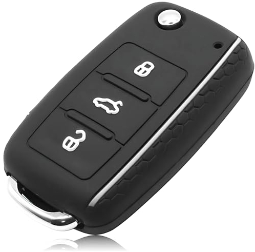 FOAMO Autoschlüssel Hülle Kompatibel mit VW Golf 6, SEAT, SKODA Autoschlüssel Silikon-Hülle Schlüssel-Hülle Schutz-Hülle für Autoschlüssel schwarz-weiß
