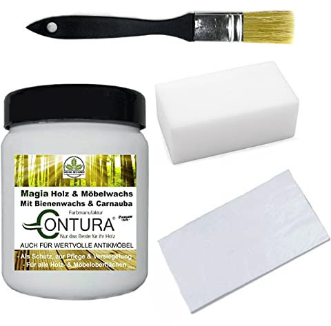 5 teiliges Möbelwachs Set Möbelpflege und Möbelpolitur Holzwachs Antikwachs Pflegewachs und Pflegemittel Polierschwamm Pinsel Tuch (02 Transparent leicht anfeuernd)
