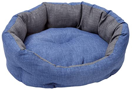 Baroni Home Hundebett aus Stoff, Größe M, weiches rundes Hundematte für Hunde und Katzen, bequem, für Schlafzimmer Wohnzimmer Flur, waschbar (45x55 cm, Grau und Blau)