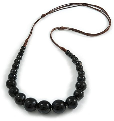 Avalaya Black Ceramic Bead Brown Silk Cords Necklace 60-70cm L/Adjustable