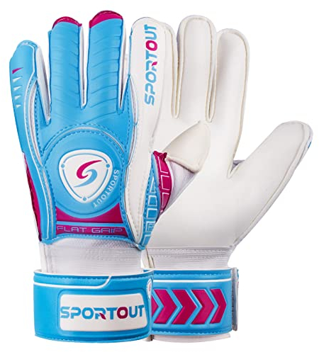Sportout Torwarthandschuhe mit Fingersave, Fußballhandschuhe, Torwarthandschuhe Herren, 4mm Latex, für Kinder, Erwachsene und Jugendliche (Blau, 8)