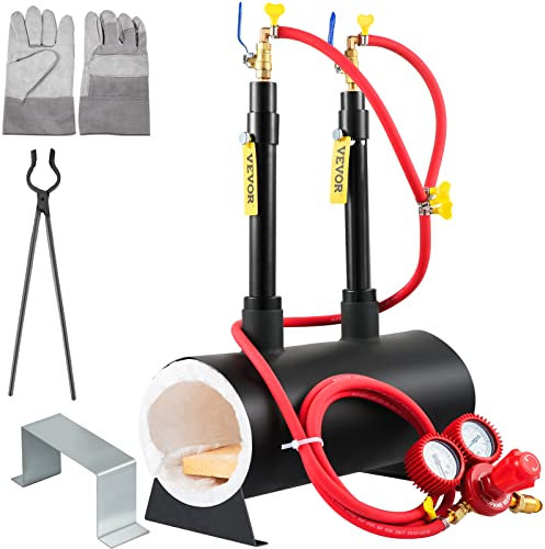 VEVOR Forgia a gas propano 14 L Forno Fusione Portatile, Forgia Ovale con 2 Bruciatori 3 Tubi Gas, 153,6 kW·h Miglior Effetto Isolante per Coltelli fabbro Fabbricazione Coltelli Forgiatura Metalli