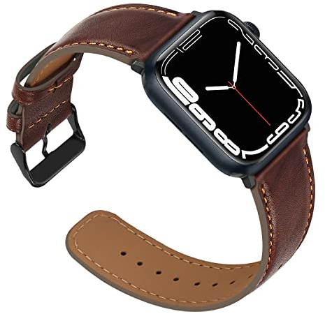 Anlinser Compatibile con Cinturino Apple Watch 45mm 44mm 42mm 41mm 40mm 38mm, Cinturini di Ricambio in Vera Pelle Compatibile con iWatch Ultra 2 Serie 9 8 7 6 5 4 3 SE (49/45/44/42, Marrone Scuro)