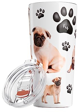 Greenline Goods Isolierter Mopsbecher mit Deckel, 590 ml, perfekt für Hunde, Mütter, Väter, Liebhaber, Mops, isolierte Tasse, Becher, rutschfeste Unterseite, einzigartig für Hundeeltern