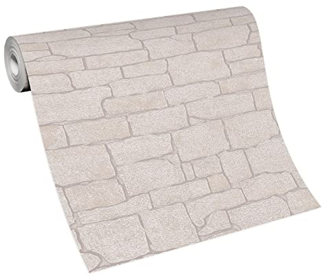 BRICOFLOR Steine Tapete | Beige Vliestapete in Steinoptik | Glitzer Tapete in Mauer Optik ideal für Schlafzimmer und Wohnzimmer | Vlies Steintapete in Crème Beige