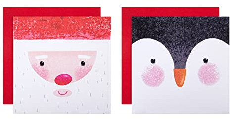 Hallmark Charity Weihnachtskarten, niedliche Weihnachtsmann- und Pinguin-Designs, 16 Stück, 25572296, Weihnachtsmann und Pinguin Kartenpaket