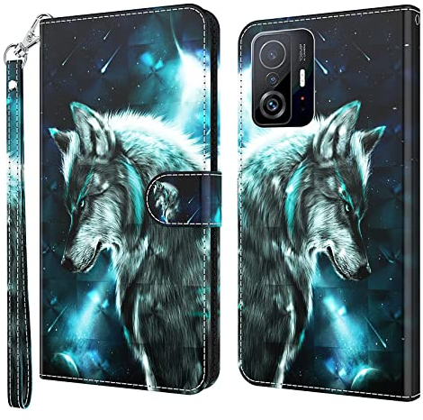 GLANDOTU Handyhülle für Xiaomi 11T Pro/Xiaomi 11T Lederhülle [Standfunktion] [Magnetverschluss] Stoßfest Flip PU Leder Cover Case Klapphülle Xiaomi 11T Pro/Xiaomi 11T Schutzhülle (Wolf)
