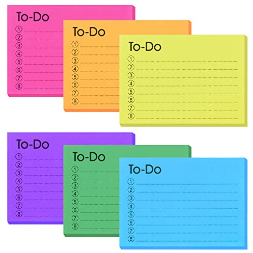 TIESOME 6 Pack to Do Liste Haftnotizen, 300 Blätter to Do selbstklebend zu tun Haftnotizen mit Linie, Farben selbstklebend Memo Haftnotizen Notizblock Bulk Home Office Schule Planer Reminder