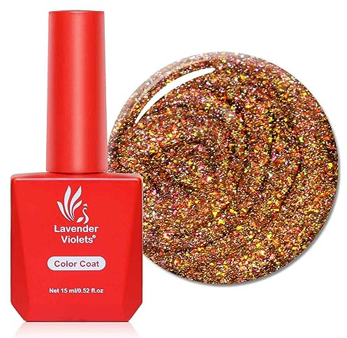 Lavender Violets 15ml Gel Nail Polish Classical Golden Red Sequin UV LED Soak Off Nail Lamp Curing Manicure Pedicure Larger Content Salon Quality Noble Treasure A044