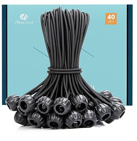 Abma Cord Bungee Cord with Balls 15cm Heavy Duty Bungee Balls 10-20-40 Pcs 4mm Tarp Elastic Cord for Tarpaulin, Tents, Canopy, Banners, Camping Tarps and Household Items