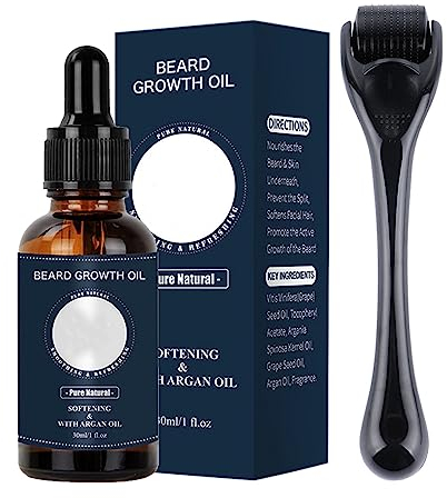 Bartwachstums-Set, Bartöl, Bartwachstumsserum für Männer, 0,5 mm Dermaroller für Bartwachstum, Bartpflege-Werkzeuge für schnelles Wachstum und Verdickung